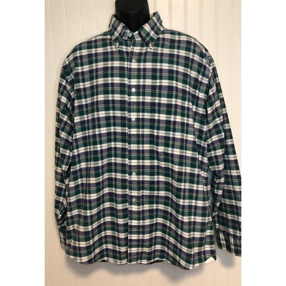 LL Bean Men's Size 17.5/36 Multicolored Plaid Long Sleeve Button Up Canvas Shirt - Picture 1 of 5